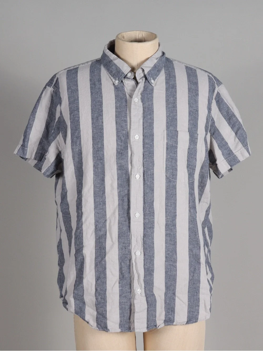 J. Crew Blue Gray Vertical Stripe Short-Sleeve Button-Down Shirt